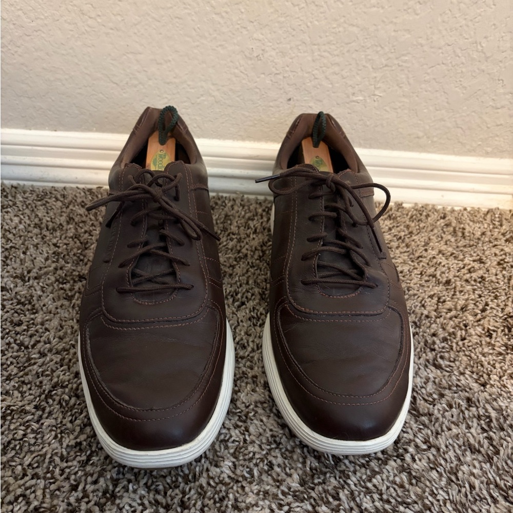 Cole Haan Brown Leather Lace-Up Sneakers with White Soles